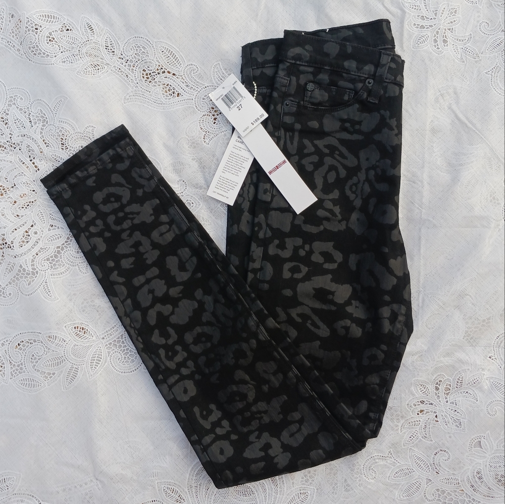 Hudson Barbara High Waist Super Skinny Jeans Sz 27 Black Print